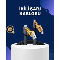 Örgülü Tasarım 4’ü 1 Arada Usb-c Lightning Hızlı Şarj Kablosu