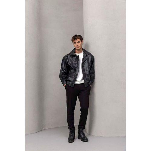 Bomber Siyah Deri Ceket Siyah - Wenders Bisiklet Yaka Sweatshirt Beyaz - Akira Örme Pike Kumaş Pantolon Siyah