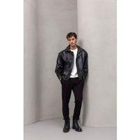 Bomber Siyah Deri Ceket Siyah - Wenders Bisiklet Yaka Sweatshirt Beyaz - Akira Örme Pike Kumaş Pantolon Siyah