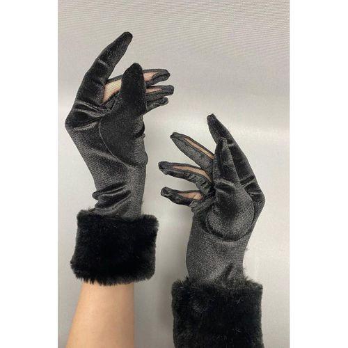 İpek Kadife Kürklü Eldiven