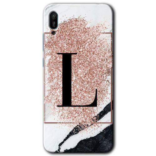 Huawei Y6 2019 Kılıf HD Desen Baskılı Arka Kapak - Pembe Mermer Desenli L Harfi