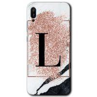 Huawei Y6 2019 Kılıf HD Desen Baskılı Arka Kapak - Pembe Mermer Desenli L Harfi