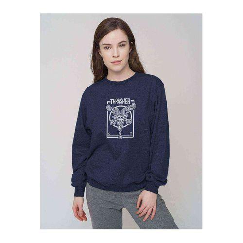 Thrasher Magazine Baskılı Indigo Mavi Kadın Sweatshirt