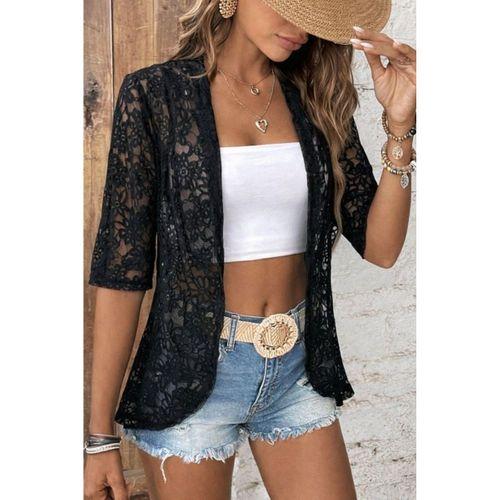 Kadın Kısa Kollu önü Açık Dantelli Ceket