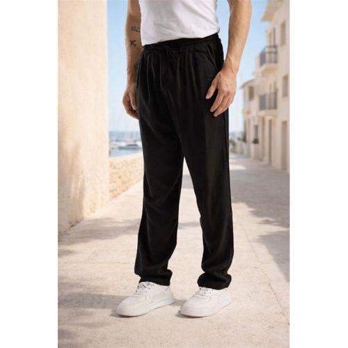 Magnus Tensel Kumaş Relaxed Fit Beli Lastikli Yazlık Erkek Pantolon - Siyah