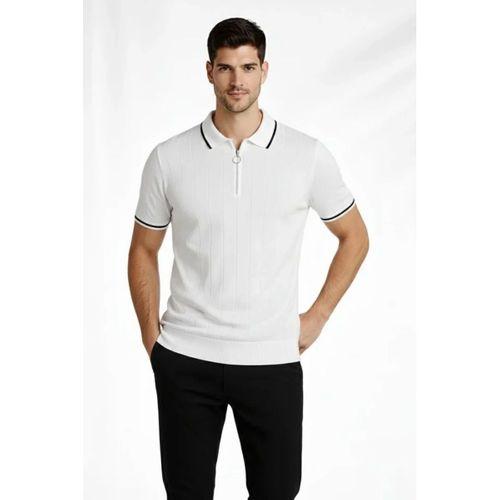 Erkek 2’li Paket Dokuma Triko  Fermuarlı Yakalı Fitilli Kısa Kollu Regular Fit Tişört - Beyaz - Siyah