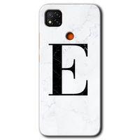 Redmi 9c Kılıf HD Desen Baskılı Arka Kapak - Beyaz Mermer Desenli E Harfi + Kırılmaz Cam