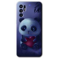 Oppo Reno 6 Kılıf HD Desen Baskılı Arka Kapak + Temperli Cam - Bebek Panda