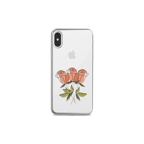 iPhone X Pembe Çiçekler Tasarımlı Şeffaf Telefon Kılıfı