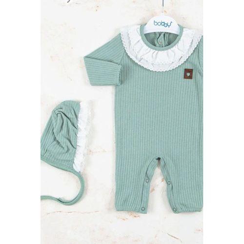 Brode Nakışlı Şapkalı % 100 Pamuk Kız Bebek Tulumu