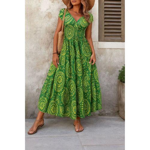 Kadın Kısa Yarasa Kanat Kollu V Yakalı Beli Büzgülü Süprem Elbise