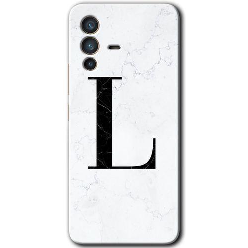 Vivo V23 5G Kılıf HD Desen Baskılı Arka Kapak - Beyaz Mermer Desenli L Harfi + Kırılmaz Cam