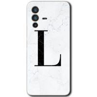 Vivo V23 5G Kılıf HD Desen Baskılı Arka Kapak - Beyaz Mermer Desenli L Harfi + Kırılmaz Cam