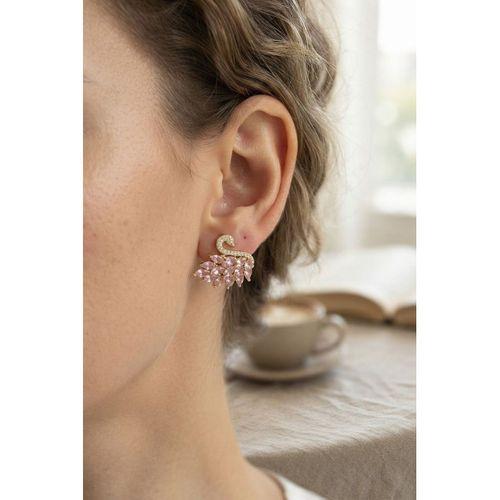 Pembe Zirkon Taşlı Gold Swan Kuğu Model Kadın Küpe