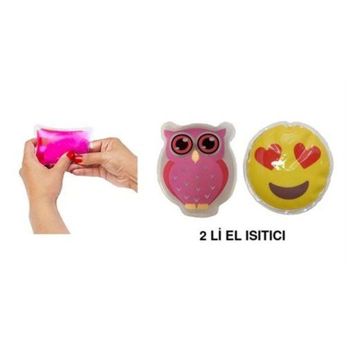 Kalp Emoji Pembe Baykuş Cep Sobası,El Isıtıcı,2 Adet Sıcak Su Torbası Pvc  9Cm