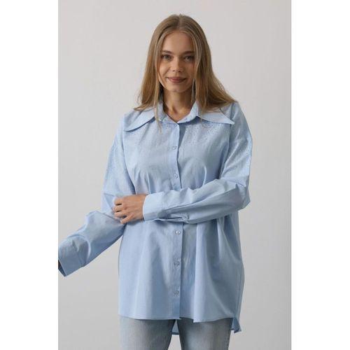 Taşlı Sivri Yaka Gömlek - Bebe Mavisi