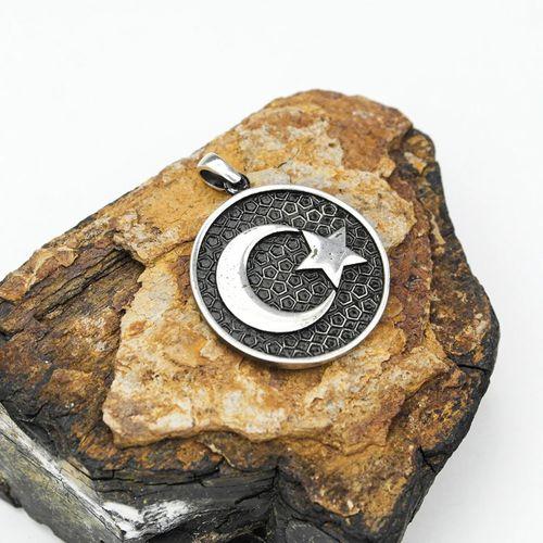 Gümüş Ayyıldız Kabartma Model Erkek Kolye