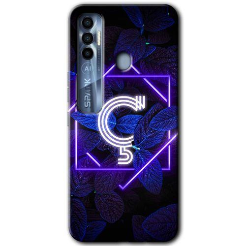 Potkal Hediye Fabrikası Tecno Spark 7 Pro Kılıf HD Desen Baskılı Arka Kapak - Dark Neon Yaprak Ç Harfi