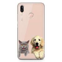 Huawei Nova 3e Kılıf Scottish Fold Kedi Ve Köpek Arka Kapak Koruma Desenli Full Koruyucu