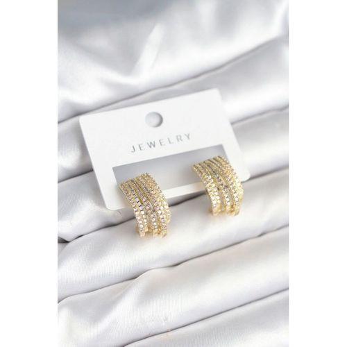 Zirkon Taşlı Şerit Model Gold Renk Pirinç Kadın Küpe