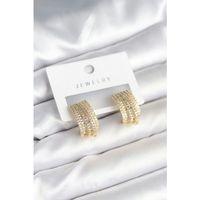 Zirkon Taşlı Şerit Model Gold Renk Pirinç Kadın Küpe