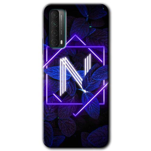 Potkal Hediye Fabrikası Huawei P Smart 2021 HD Baskılı Kılıf + 9D Tam Ekran Koruyucu - Dark Neon Yaprak N Harfi