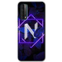 Potkal Hediye Fabrikası Huawei P Smart 2021 HD Baskılı Kılıf + 9D Tam Ekran Koruyucu - Dark Neon Yaprak N Harfi