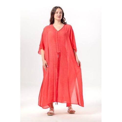 Okyanus Yandan Yırtmaçlı Salaş Kesim Yazlık Viskon Pareo Nar Çiçeği nrçği