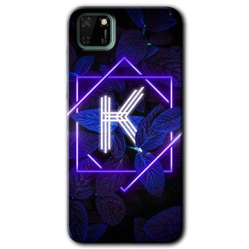 MRCİLETİSİM Huawei Y5P Kılıf HD Desen Baskılı Arka Kapak + Temperli Cam - Dark Neon Yaprak K Harfi