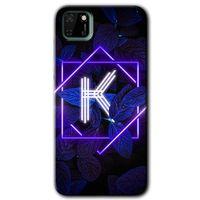 MRCİLETİSİM Huawei Y5P Kılıf HD Desen Baskılı Arka Kapak + Temperli Cam - Dark Neon Yaprak K Harfi