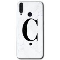 MRCİLETİSİM General Mobile GM 10 Kılıf HD Desen Baskılı Arka Kapak + Temperli Cam - Beyaz Mermer Desenli Ç Harfi