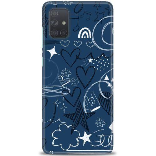 Samsung Galaxy A51 Kılıf HD Baskılı Kılıf - Notalar ve Kalpler Mavi + Tam Ekran Koruyucu