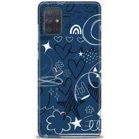 Samsung Galaxy A51 Kılıf HD Baskılı Kılıf - Notalar ve Kalpler Mavi + Tam Ekran Koruyucu