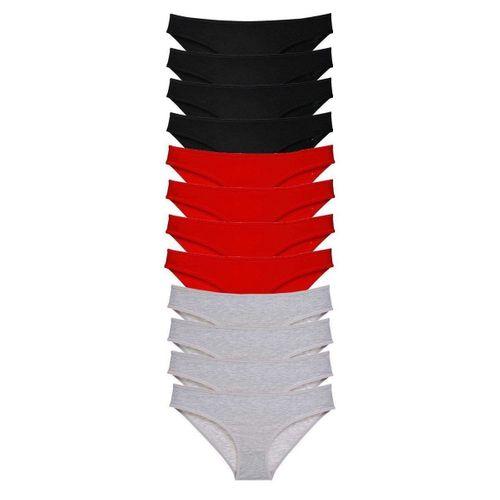 12 Adet Süper Eko Set Likralı Kadın Slip Külot Siyah Kırmızı Gri