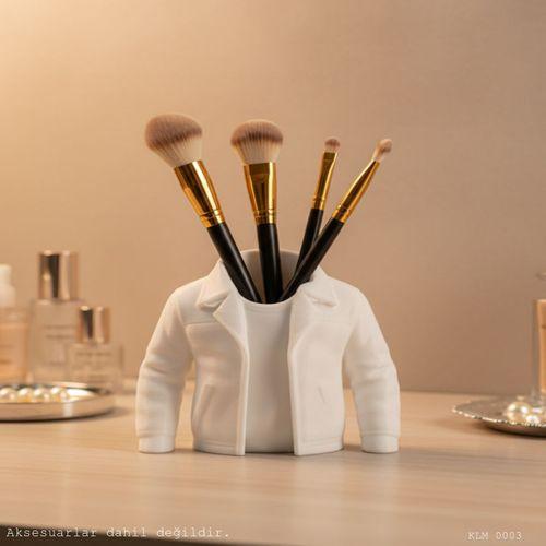 Beyaz Ceket Tasarımlı Makyaj Fırçalığı Masaüstü Kozmetik Düzenleyici