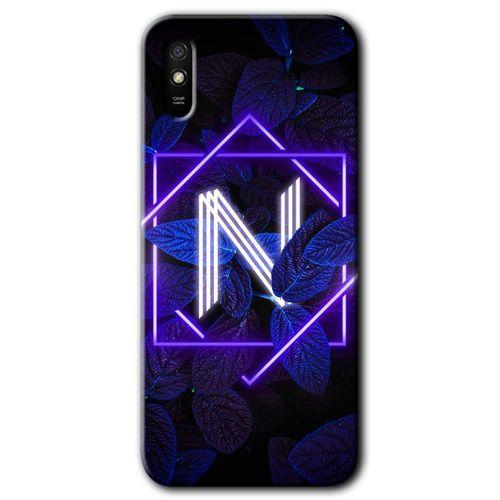 Xiaomi Redmi 9A Kılıf Baskılı Kapak - Dark Neon Yaprak N Harfi + 5D Tam Kaplayan Cam