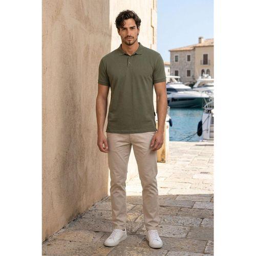 Orlando Polo Yaka Pike Kumaş Relaxed Fit Basic Düğmeli Relaxed Fit Erkek T-Shirt - Haki