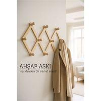 Ahşap Akordeon Duvar Askısı - Dekoratif, Çok Amaçlı, 10 Kancalı Akıllı Askılık