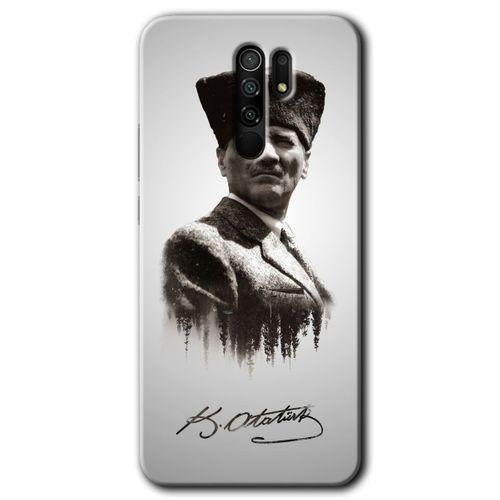 MRCİLETİSİM Xiaomi Redmi 9 Kılıf Baskılı Kapak - Mustafa Kemal Atatürk + 5D Tam Kaplayan Cam