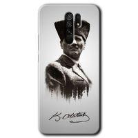 MRCİLETİSİM Xiaomi Redmi 9 Kılıf Baskılı Kapak - Mustafa Kemal Atatürk + 5D Tam Kaplayan Cam