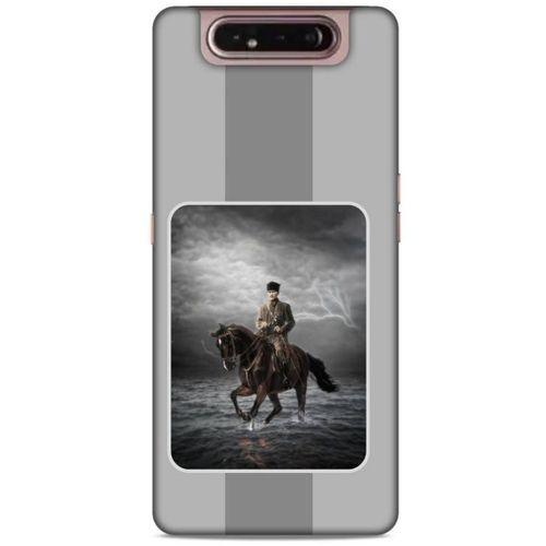 Samsung Galaxy A80 Kılıf Atatürk (39) Liquid Crystal Kılıf Gri Şerit