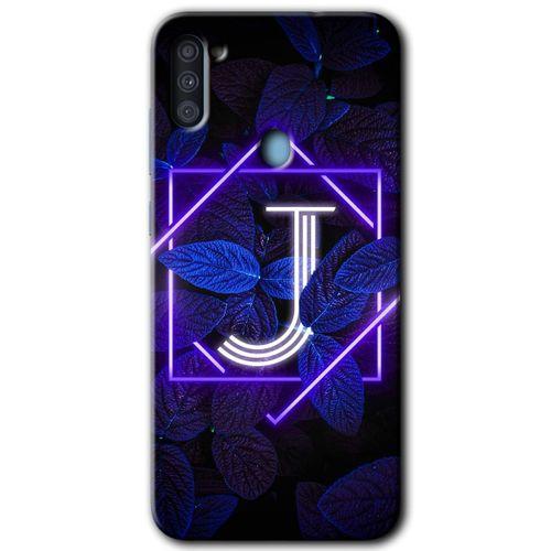 Galaxy M11 Kılıf HD Desen Baskılı Arka Kapak - Dark Neon Yaprak J Harfi + Kırılmaz Cam