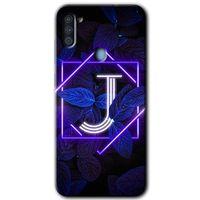 Galaxy M11 Kılıf HD Desen Baskılı Arka Kapak - Dark Neon Yaprak J Harfi + Kırılmaz Cam