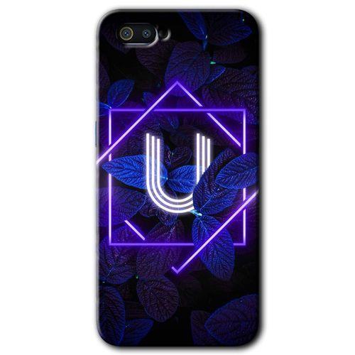 Realme C2 Kılıf HD Desen Baskılı Arka Kapak - Dark Neon Yaprak U Harfi