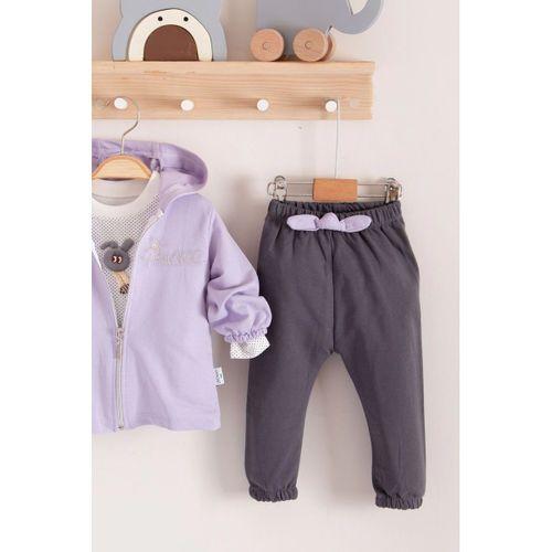 Prences Nakışlı Kapişonlu 3'lü % 100 Pamuk Kız Bebek Takımı