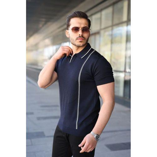 Erkek Çizgi Detaylı Yakalı Triko Tişört