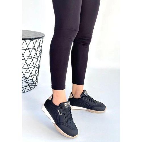 Tawen Siyah Cilt Bej Tabanlı Bağcıklı Spor Ayakkabı