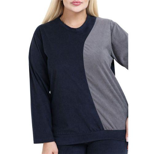 Melsay Butik Lacivert Gri Fitilli Kadife Yarım Garni Kadın Eşofman Takımı