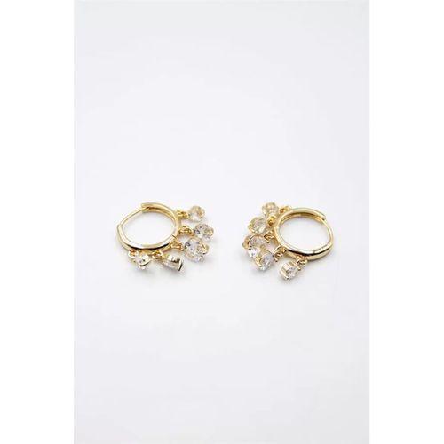 Yuvarlak Taşlı Shakira Küpe - Altın