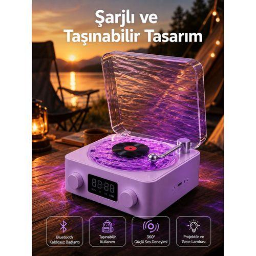 360° Sesli Kablosuz Hoparlör – Retro Tasarım Ve Projektör Işığı